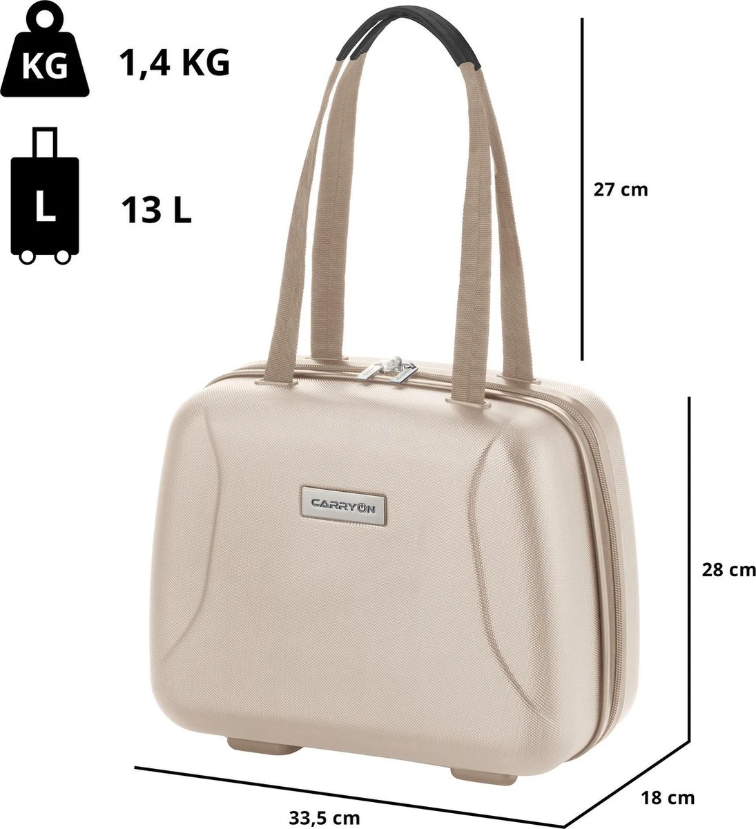 CarryOn Skyhopper Handbagage En Beautycase - 55cm TSA Trolley En Make-up Koffer - Champagne 11 CarryOn Skyhopper Handbagage En Beautycase - 55cm TSA Trolley En Make-up Koffer - Champagne - Afbeelding 9