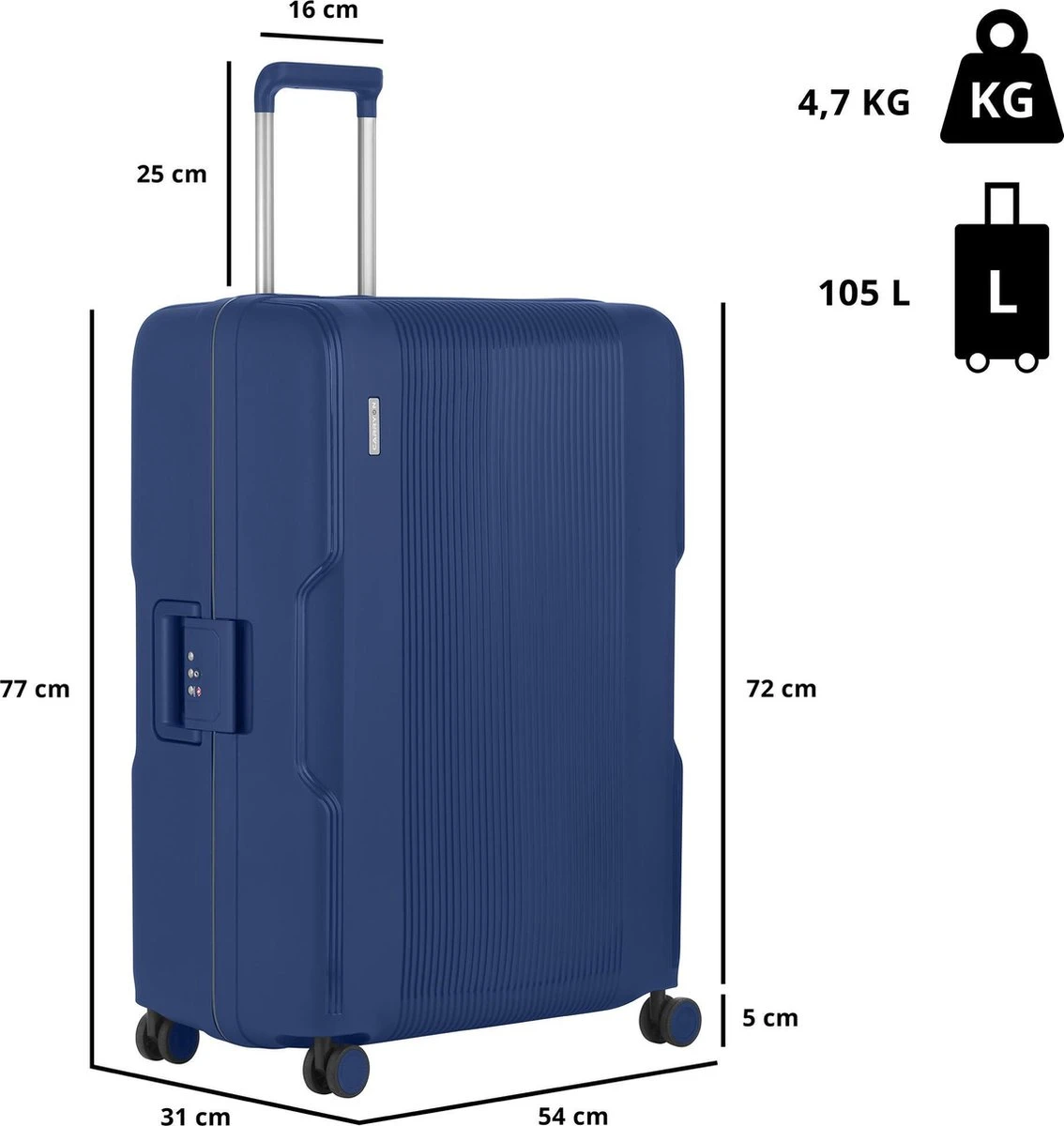 CarryOn Protector Luxe Grote Reiskoffer - Trolley 77cm Met TSA-klikslot - Ultrasterk - Blauw 4 CarryOn Protector Luxe Grote Reiskoffer - Trolley 77cm Met TSA-klikslot - Ultrasterk - Blauw - Afbeelding 2