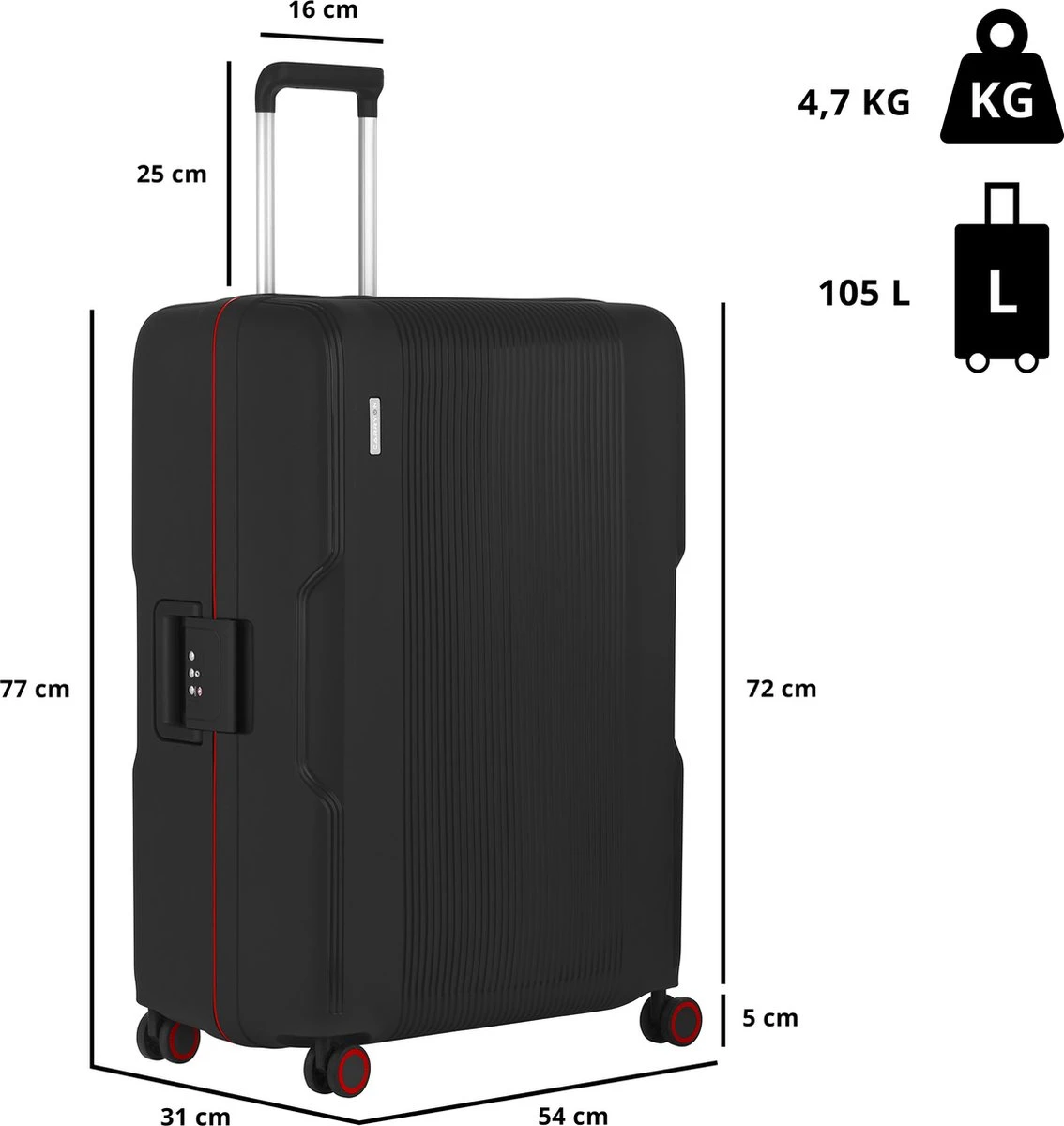 CarryOn Protector Luxe Grote Reiskoffer - Trolley 77cm Met TSA-klikslot - Ultrasterk - Zwart 4 CarryOn Protector Luxe Grote Reiskoffer - Trolley 77cm Met TSA-klikslot - Ultrasterk - Zwart - Afbeelding 2