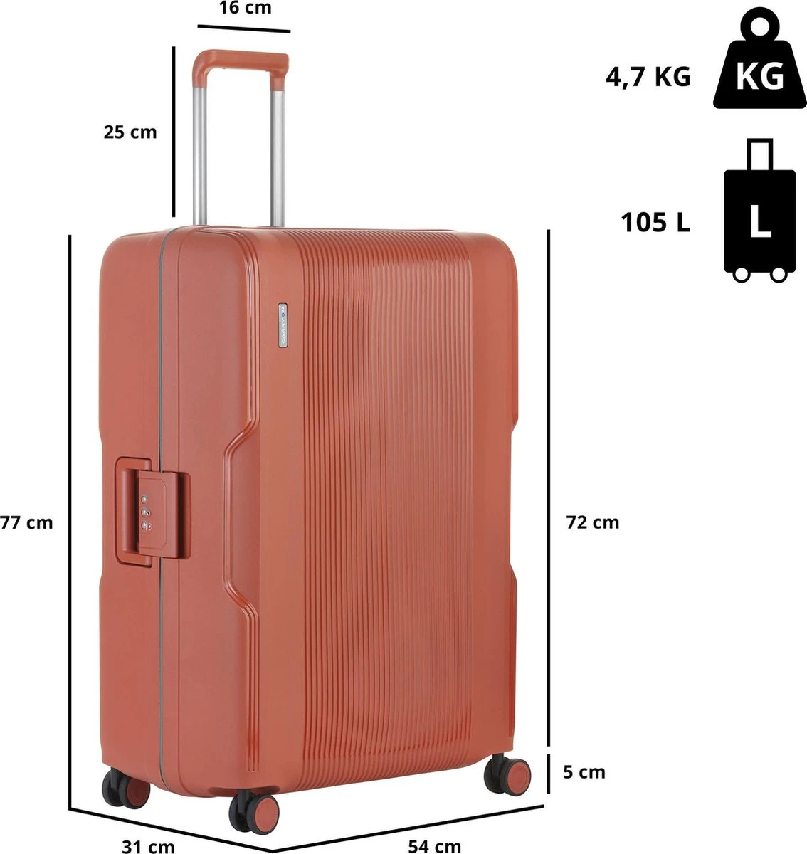 CarryOn Protector Luxe Grote Reiskoffer - Trolley 77cm Met TSA-klikslot - Ultrasterk - Terra 4 CarryOn Protector Luxe Grote Reiskoffer - Trolley 77cm Met TSA-klikslot - Ultrasterk - Terra - Afbeelding 2