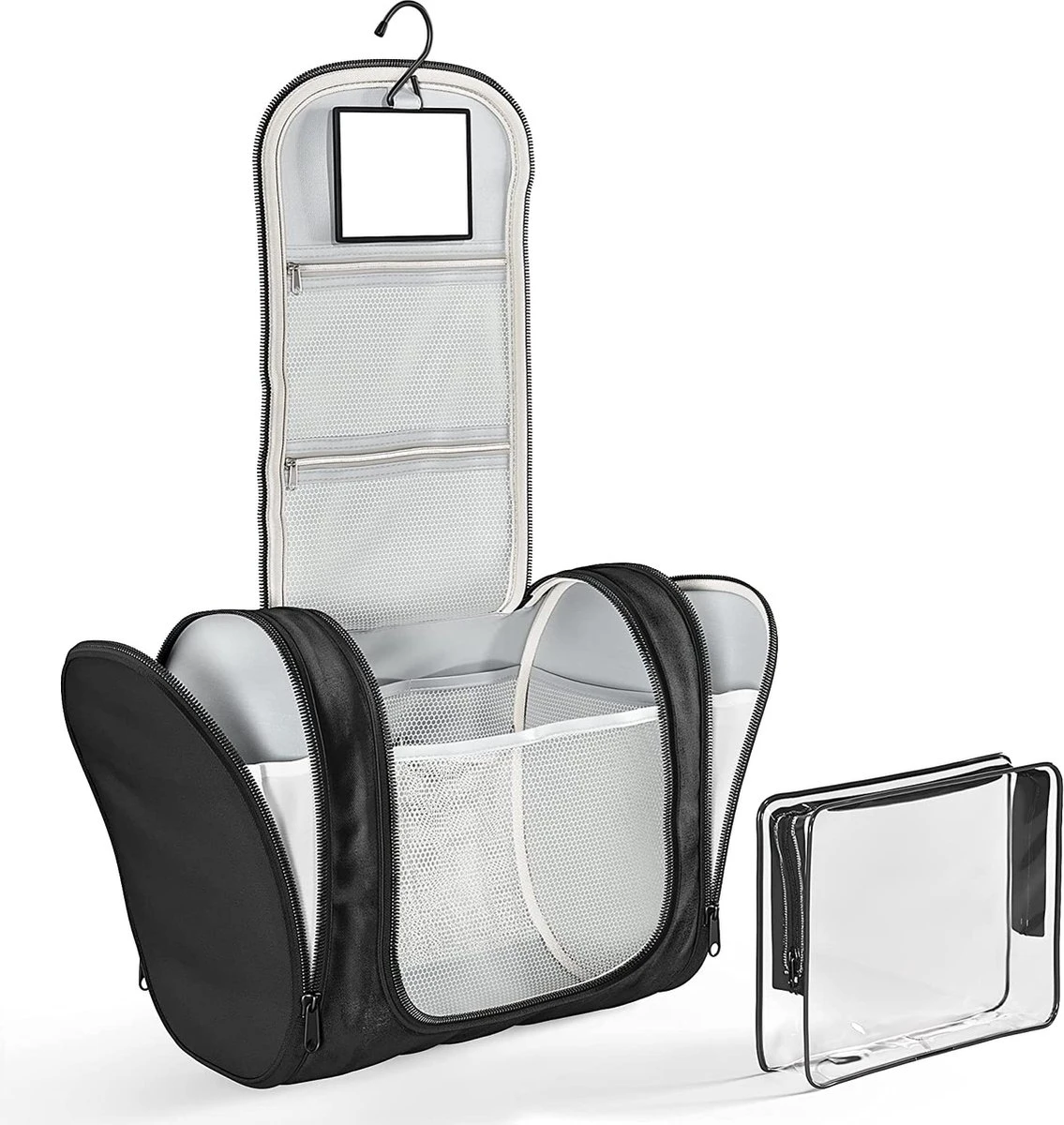 Grote Toilettas Met Spiegel, Haak + Binnenvakken + Zijvakken, Waterbestendig, Trip Vakantie Handbagage Mannen Vrouwen | Travel Organizer Kit 6 Grote Toilettas Met Spiegel, Haak + Binnenvakken + Zijvakken, Waterbestendig, Trip Vakantie Handbagage Mannen Vrouwen | Travel Organizer Kit - Afbeelding 4