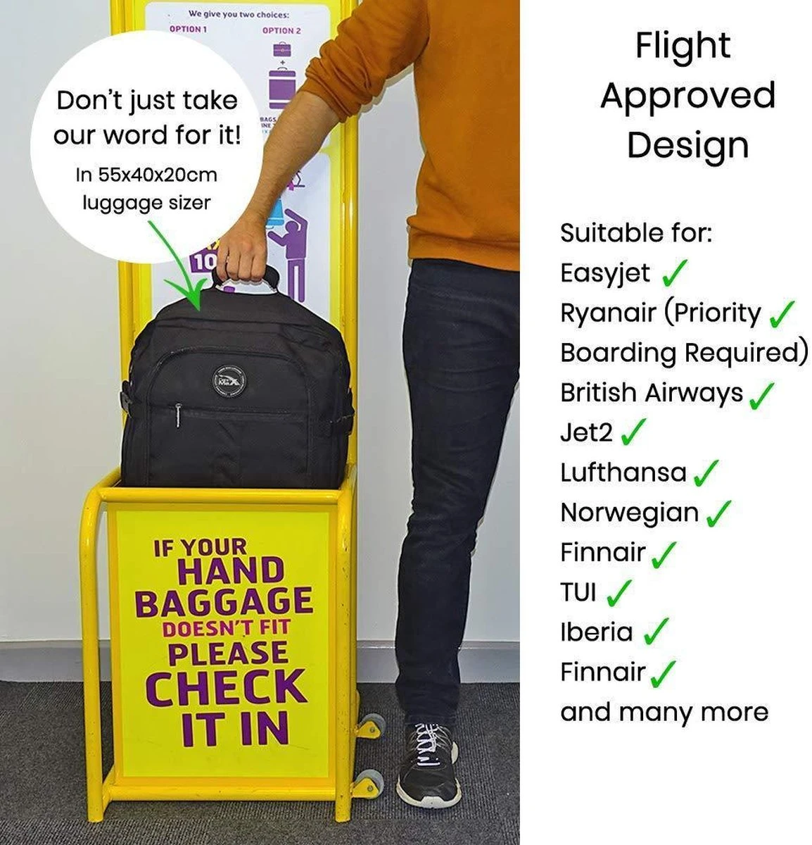 CabinMax Metz Reistas– Handbagage 44L- Rugzak – Schooltas - Backpack 55x40x20cm – Lichtgewicht - Vintage Geel (MZ V-YW) 4 CabinMax Metz Reistas– Handbagage 44L- Rugzak – Schooltas - Backpack 55x40x20cm – Lichtgewicht - Vintage Geel (MZ V-YW) - Afbeelding 2