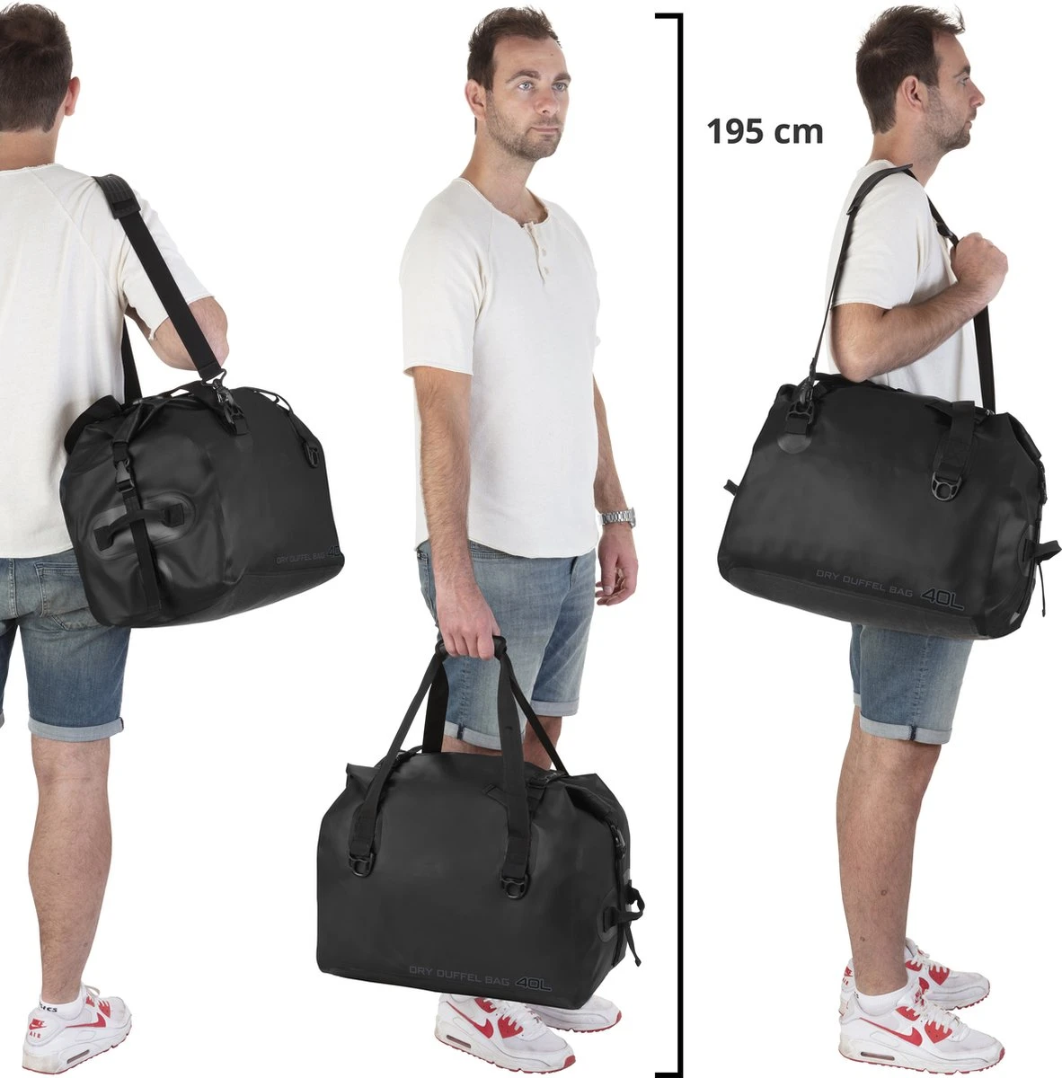 Dutch Mountains Reistas 40ltr – Waterdichte Duffelbag – Sporttas – Travelbag - Roll-top Sluiting – Zwart 4 Dutch Mountains Reistas 40ltr – Waterdichte Duffelbag – Sporttas – Travelbag - Roll-top Sluiting – Zwart - Afbeelding 2