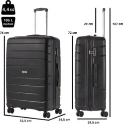 TravelZ Big Bars Reiskoffer 78 Cm Met Dubbele Wielen - Trolley Koffer Met TSA-slot - Zwart -Bagage Kortingen Winkel 1187x1200 4
