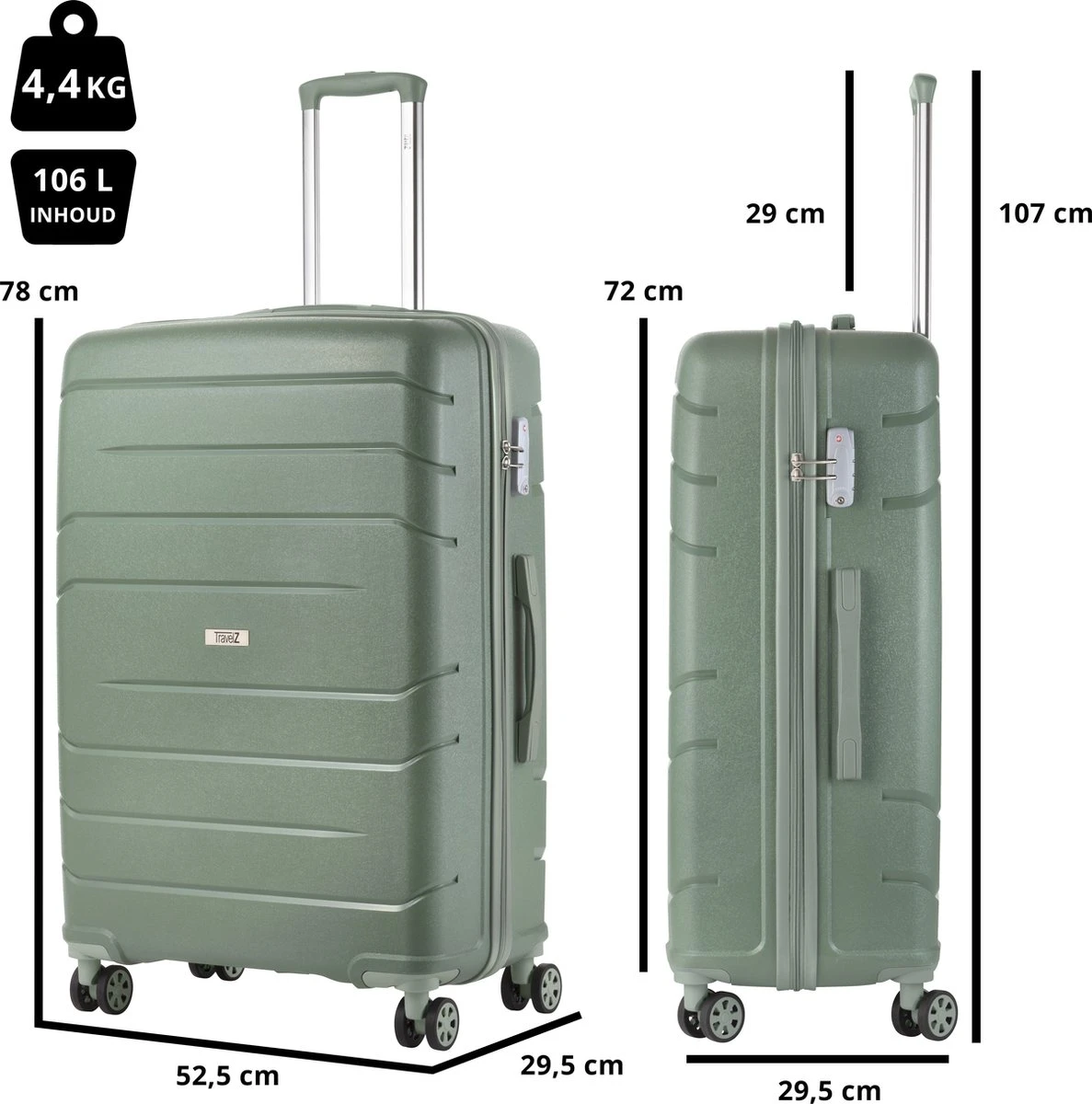 TravelZ Big Bars Reiskoffer 78 Cm Met Dubbele Wielen - Trolley Koffer Met TSA-slot - Olijf 9 TravelZ Big Bars Reiskoffer 78 Cm Met Dubbele Wielen - Trolley Koffer Met TSA-slot - Olijf - Afbeelding 7