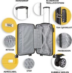 TravelZ Big Bars Handbagagekoffer 55cm Met TSA-slot - Ultrasterk - Geel -Bagage Kortingen Winkel 1192x1200