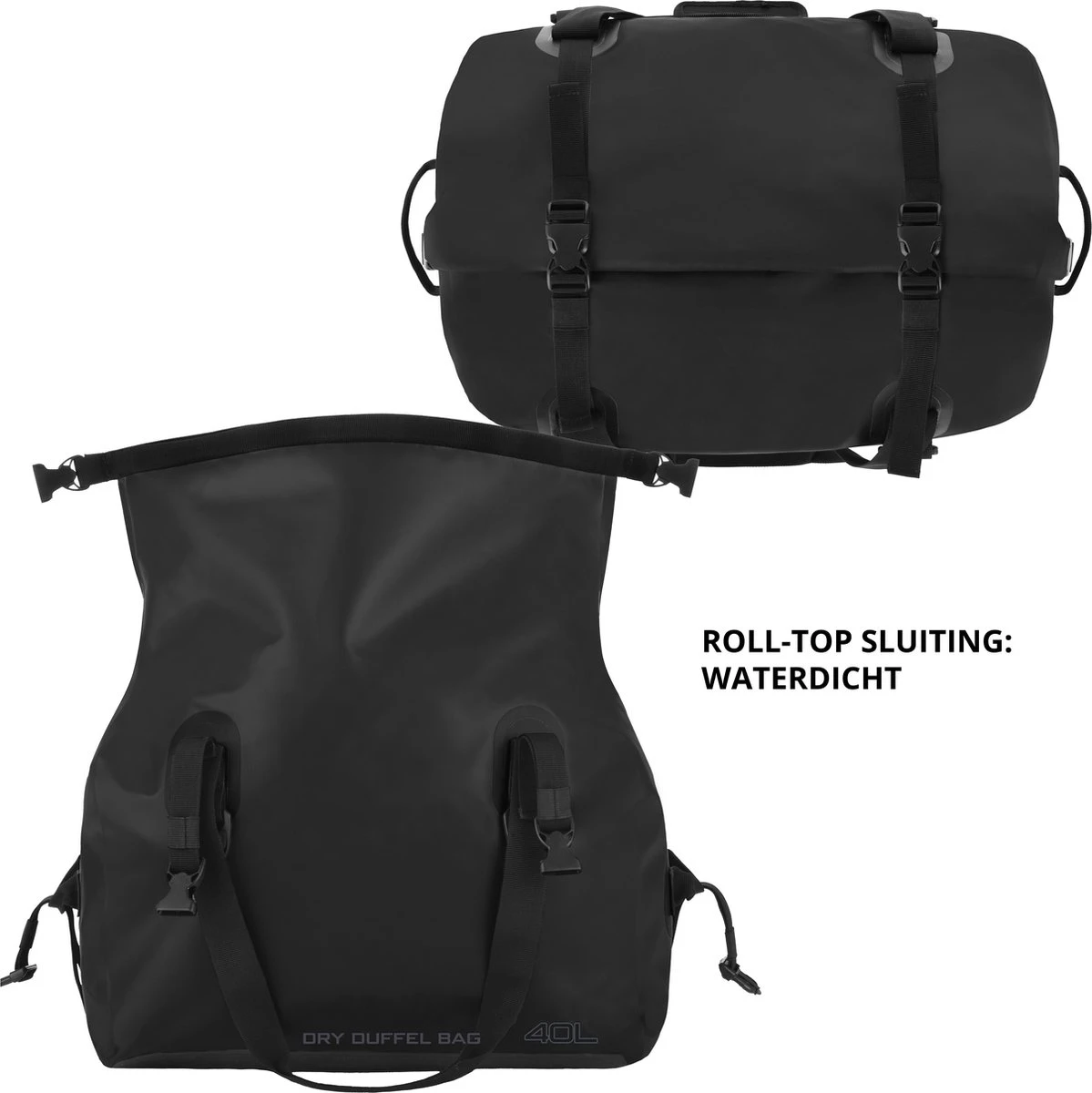 Dutch Mountains Reistas 40ltr – Waterdichte Duffelbag – Sporttas – Travelbag - Roll-top Sluiting – Zwart 9 Dutch Mountains Reistas 40ltr – Waterdichte Duffelbag – Sporttas – Travelbag - Roll-top Sluiting – Zwart - Afbeelding 7