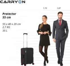 CarryOn Protector Luxe Handbagage Koffer - Trolley 55cm Met TSA-slot En Clipsluiting - Zwart -Bagage Kortingen Winkel 1200x1130