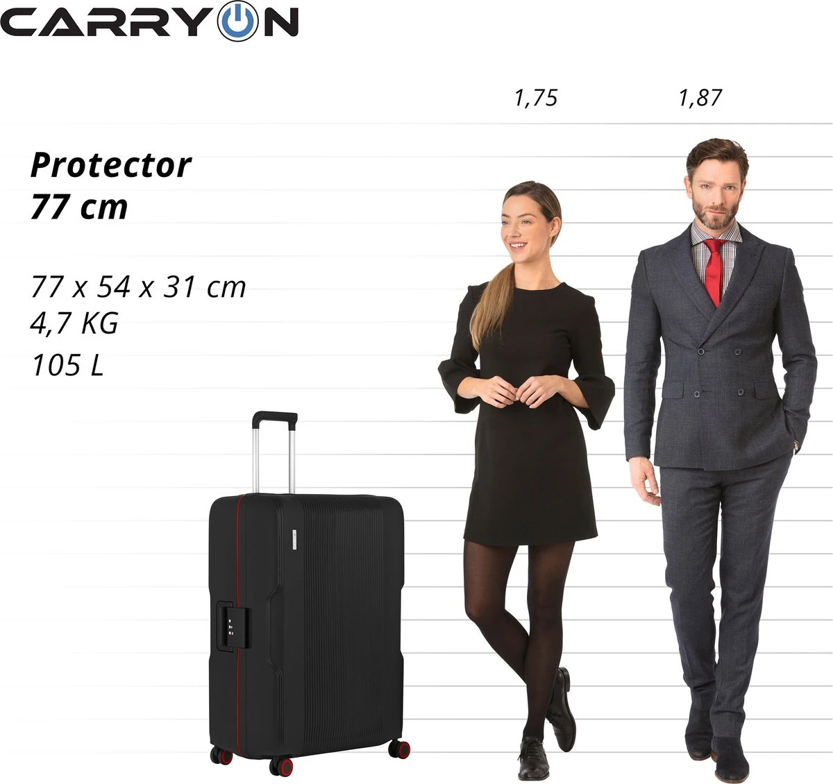 CarryOn Protector Luxe Grote Reiskoffer - Trolley 77cm Met TSA-klikslot - Ultrasterk - Zwart 9 CarryOn Protector Luxe Grote Reiskoffer - Trolley 77cm Met TSA-klikslot - Ultrasterk - Zwart - Afbeelding 7