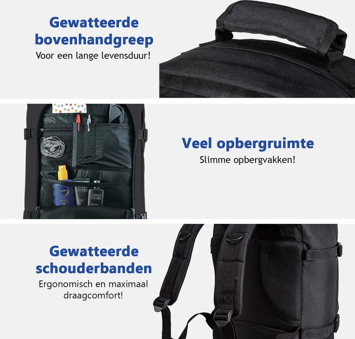 CabinMax Metz Reistas – Handbagage 20L – Rugzak – Schooltas - 40x25x20 Cm – Compact Backpack – Lichtgewicht – Zwart 5 CabinMax Metz Reistas – Handbagage 20L – Rugzak – Schooltas - 40x25x20 Cm – Compact Backpack – Lichtgewicht – Zwart - Afbeelding 3