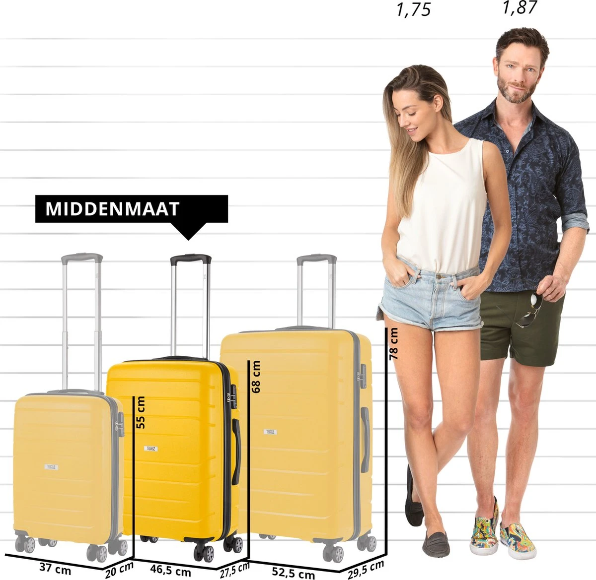 TravelZ Big Bars Reiskoffer 68 Cm Met Dubbele Wielen - Trolley Koffer Met TSA-slot - Geel 4 TravelZ Big Bars Reiskoffer 68 Cm Met Dubbele Wielen - Trolley Koffer Met TSA-slot - Geel - Afbeelding 2