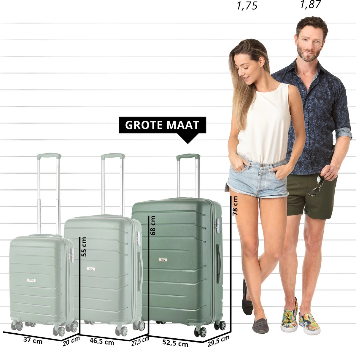 TravelZ Big Bars Reiskoffer 78 Cm Met Dubbele Wielen - Trolley Koffer Met TSA-slot - Olijf 4 TravelZ Big Bars Reiskoffer 78 Cm Met Dubbele Wielen - Trolley Koffer Met TSA-slot - Olijf - Afbeelding 2