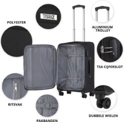 TravelZ Softspinner TSA Handbagagekoffer 55cm - Zachte Reiskoffer Dubbele Wielen – Zwart -Bagage Kortingen Winkel 1200x1187 3