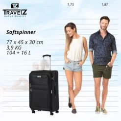 Travelz Softspinner TSA Reiskoffer 77cm - Zachte Reiskoffer Met Expander 104 + 16 Ltr - Zwart -Bagage Kortingen Winkel 1200x1199 19