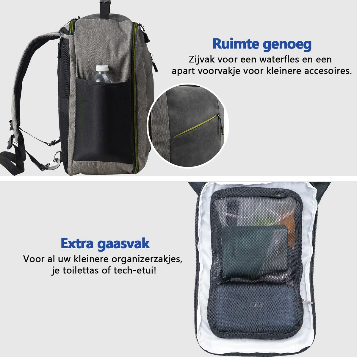 CabinMax Manhatten – Handbagage 20L – Rugzak – Schooltas - 40x20x25 Cm – Compact Reistas – Lichtgewicht – Grijs/Geel 9 CabinMax Manhatten – Handbagage 20L – Rugzak – Schooltas - 40x20x25 Cm – Compact Reistas – Lichtgewicht – Grijs/Geel - Afbeelding 7