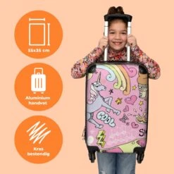 NoBoringSuitcases.com® Koffer - Roze - Eenhoorn - Skateboard - Tekening - Past Binnen 55x40x20 Cm En 55x35x25 Cm - Handbagage - Trolley - Fotokoffer - Cabin Size - Print -Bagage Kortingen Winkel 1200x1200 1007