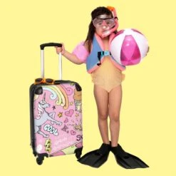 NoBoringSuitcases.com® Koffer - Roze - Eenhoorn - Skateboard - Tekening - Past Binnen 55x40x20 Cm En 55x35x25 Cm - Handbagage - Trolley - Fotokoffer - Cabin Size - Print -Bagage Kortingen Winkel 1200x1200 1010