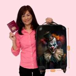 NoBoringSuitcases.com® Koffer Groot - Clown - Hoed - Kraag - Portret - Killer Clown - Trolley Koffer Met TSA-slot - Met Wielen - 90 Liter - Reiskoffer - 66 Cm -Bagage Kortingen Winkel 1200x1200 1064