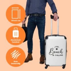 NoBoringSuitcases.com® Koffer Groot - Tekst - Strand - The Beach Is Calling - Zwart Wit - Vakantie - Trolley Koffer Met TSA-slot - Met Wielen - 90 Liter - Reiskoffer - 66 Cm -Bagage Kortingen Winkel 1200x1200 1241