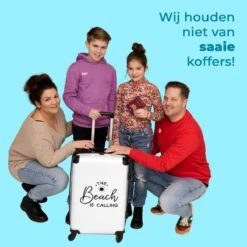 NoBoringSuitcases.com® Koffer Groot - Tekst - Strand - The Beach Is Calling - Zwart Wit - Vakantie - Trolley Koffer Met TSA-slot - Met Wielen - 90 Liter - Reiskoffer - 66 Cm -Bagage Kortingen Winkel 1200x1200 1243
