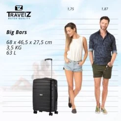 TravelZ Big Bars Reiskoffer 68 Cm Met Dubbele Wielen - Trolley Koffer Met TSA-slot - Zwart -Bagage Kortingen Winkel 1200x1200 1658
