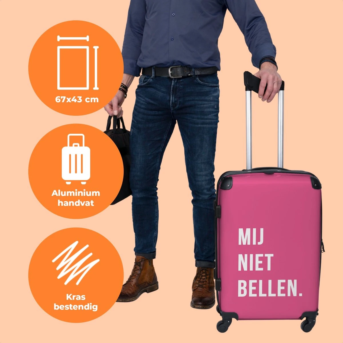 NoBoringSuitcases.com® Koffer Groot - Quotes - Spreuken - Mij Niet Bellen. - Roze - Wit - Trolley Koffer Met TSA-slot - Met Wielen - 90 Liter - Reiskoffer - 66 Cm 5 NoBoringSuitcases.com® Koffer Groot - Quotes - Spreuken - Mij Niet Bellen. - Roze - Wit - Trolley Koffer Met TSA-slot - Met Wielen - 90 Liter - Reiskoffer - 66 Cm - Afbeelding 3