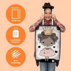 NoBoringSuitcases.com® Kinderkoffer - Trolley Op Wieltjes - Prinses - Hartjes - Kroon - Roze - Meisjes - Koffer Meisje - Past Binnen 55x40x20 Cm En 55x35x25 Cm - Reiskoffer - Fotokoffer -Bagage Kortingen Winkel 1200x1200 1862