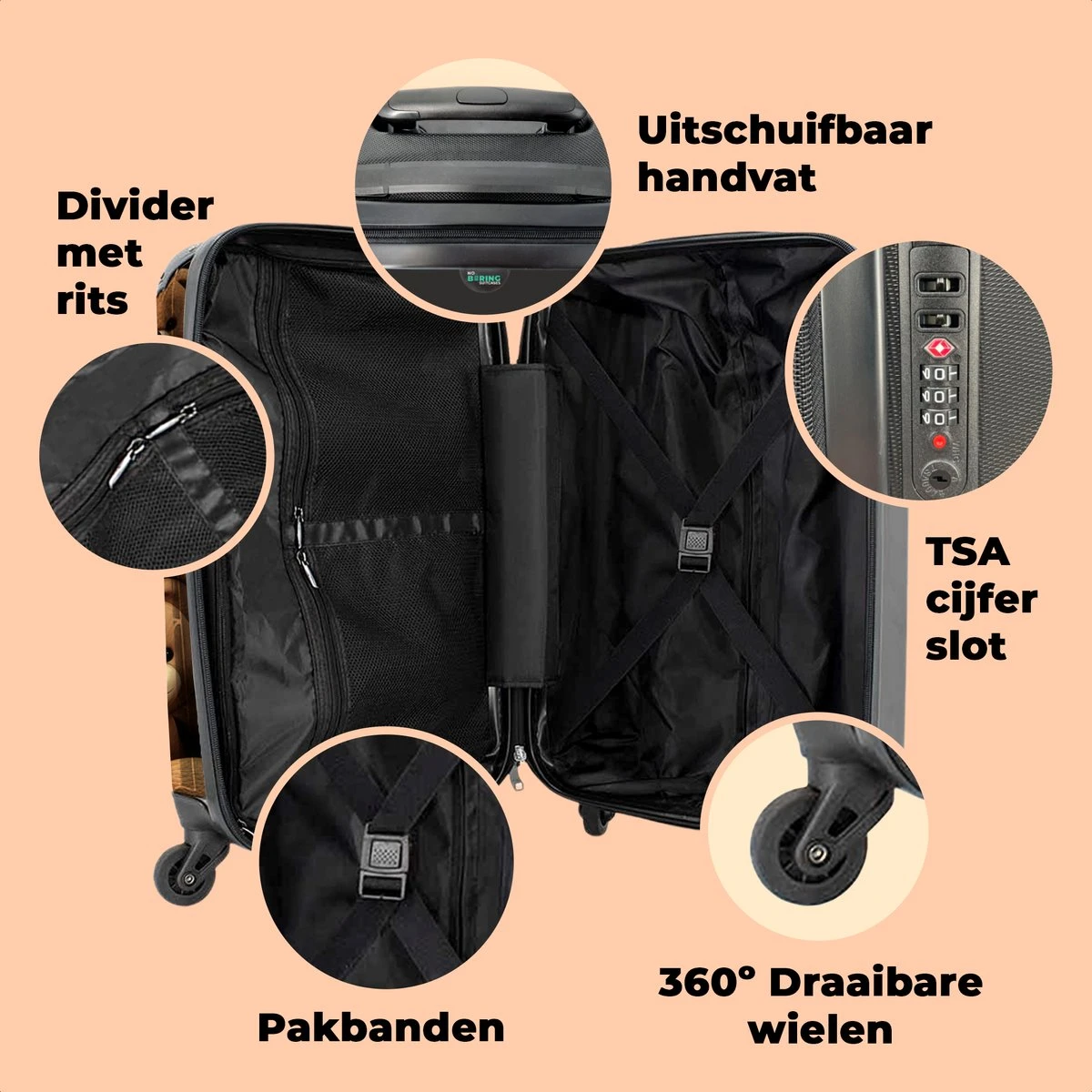 NoBoringSuitcases.com® Koffer - Knuffelbeer - Bruin - Design - Beer - Teddy - Trolley Op Wieltjes - Handbagagekoffer - Past Binnen 55x40x20 Cm En 55x35x25 Cm - Reiskoffers 6 NoBoringSuitcases.com® Koffer - Knuffelbeer - Bruin - Design - Beer - Teddy - Trolley Op Wieltjes - Handbagagekoffer - Past Binnen 55x40x20 Cm En 55x35x25 Cm - Reiskoffers - Afbeelding 4