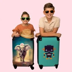 NoBoringSuitcases.com® Koffer - Handbagage Trolley - Olifant - Verf - Bloemen - Portret - Abstract - Reiskoffer Met Wielen - Past Binnen 55x40x20 Cm En 55x35x25 Cm - Koffertje - Fotokoffer -Bagage Kortingen Winkel 1200x1200 1886