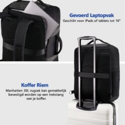 CabinMax Manhatten Reistas– Handbagage 30L - Rugzak – Backpack - 45x36x20cm – Lichtgewicht - Zwart -Bagage Kortingen Winkel 1200x1200 1915