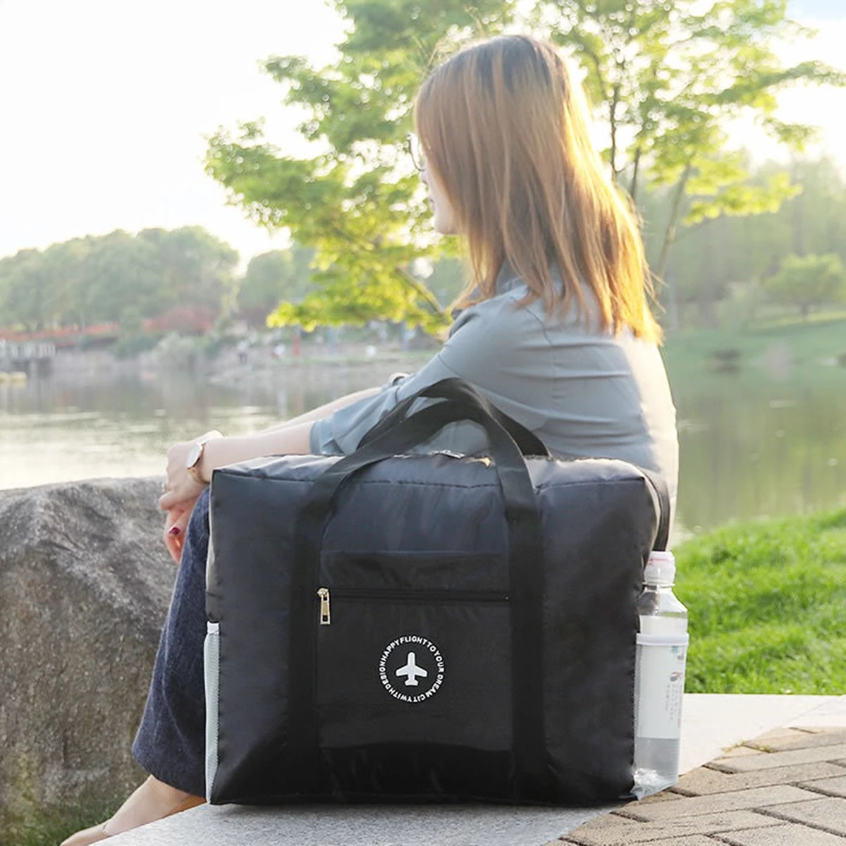 Merkloos Duurzame Reistas Voor Weekendjes Weg - Waterdicht - Met Handige Insteekvakken - Zwart 7 Merkloos Duurzame Reistas Voor Weekendjes Weg - Waterdicht - Met Handige Insteekvakken - Zwart - Afbeelding 5