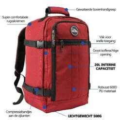 CabinMax Metz Reistas – Handbagage 20L – Rugzak – Schooltas - 40x25x20 Cm – Compact Backpack – Lichtgewicht – Oxide Rood 32 CabinMax Metz Reistas – Handbagage 20L – Rugzak – Schooltas - 40x25x20 Cm – Compact Backpack – Lichtgewicht – Oxide Rood -Bagage Kortingen Winkel 1200x1200 1963