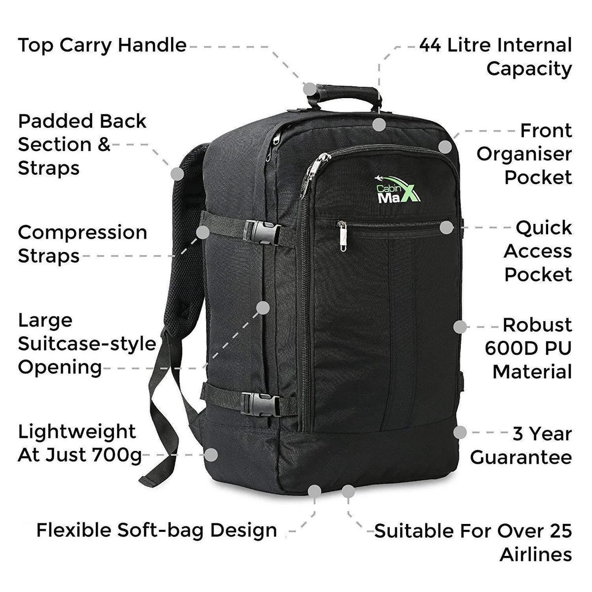 CabinMax Metz Reistas– Handbagage 44L- Rugzak – Schooltas - Backpack 55x40x20cm – Lichtgewicht - Vintage Grijs (MZ V-GY) 4 CabinMax Metz Reistas– Handbagage 44L- Rugzak – Schooltas - Backpack 55x40x20cm – Lichtgewicht - Vintage Grijs (MZ V-GY) - Afbeelding 2