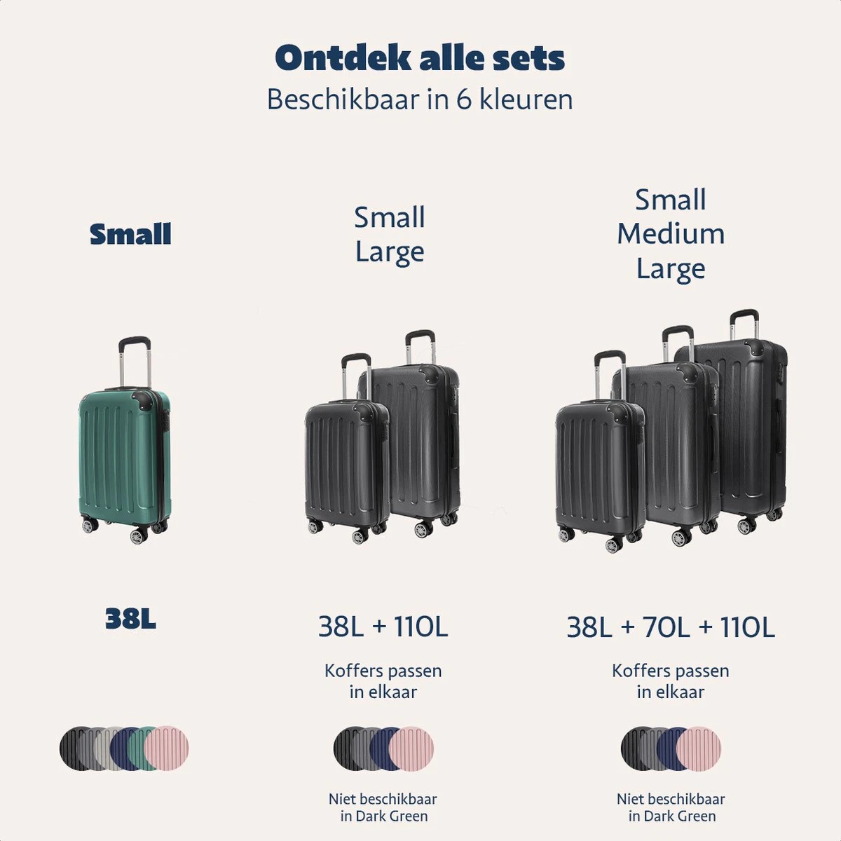 TRVLMORE Koffer - Handbagage - 54x36x20cm - 38L - Donkergroen 11 TRVLMORE Koffer - Handbagage - 54x36x20cm - 38L - Donkergroen - Afbeelding 9