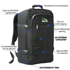 CabinMax Metz Reistas– Handbagage 44L- Rugzak – Schooltas - Backpack 55x40x20cm – Lichtgewicht - Zwart (MZ BK) 13 CabinMax Metz Reistas– Handbagage 44L- Rugzak – Schooltas - Backpack 55x40x20cm – Lichtgewicht - Zwart (MZ BK) -Bagage Kortingen Winkel 1200x1200 2194