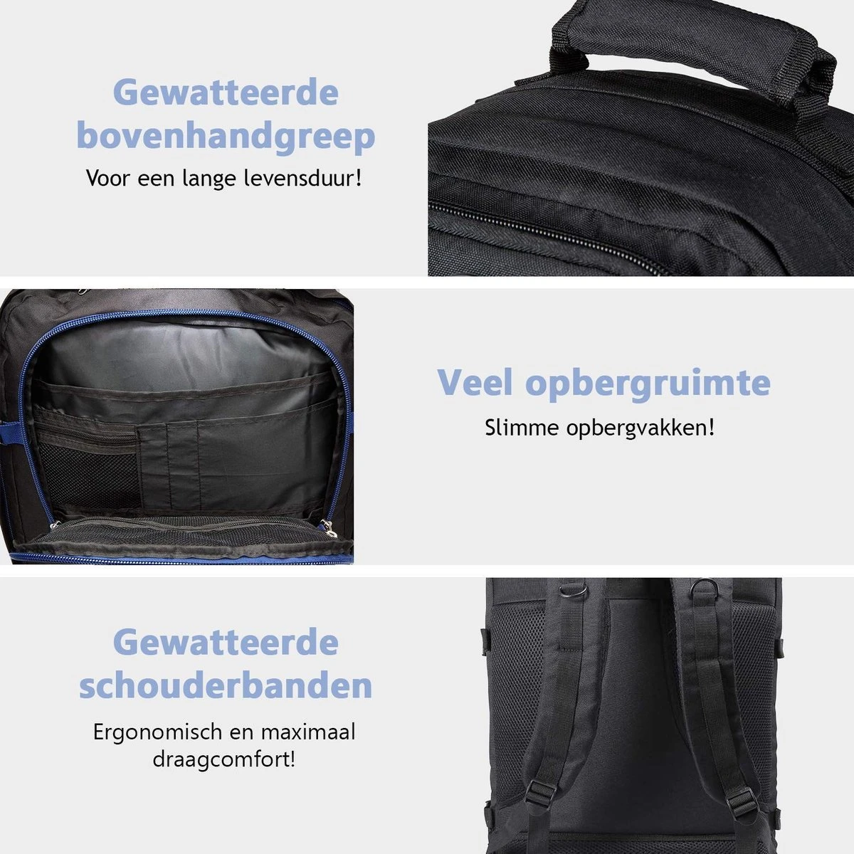 CabinMax Metz Reistas– Handbagage 44L- Rugzak – Schooltas - Backpack 55x40x20cm – Lichtgewicht - Zwart (MZ BK) 6 CabinMax Metz Reistas– Handbagage 44L- Rugzak – Schooltas - Backpack 55x40x20cm – Lichtgewicht - Zwart (MZ BK) - Afbeelding 4