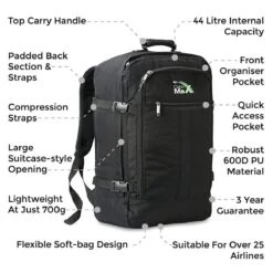 CabinMax Metz Reistas– Handbagage 44L- Rugzak – Schooltas - Backpack 55x40x20cm – Lichtgewicht - Zwart (MZ BK/RD) 10 CabinMax Metz Reistas– Handbagage 44L- Rugzak – Schooltas - Backpack 55x40x20cm – Lichtgewicht - Zwart (MZ BK/RD) -Bagage Kortingen Winkel 1200x1200 2275