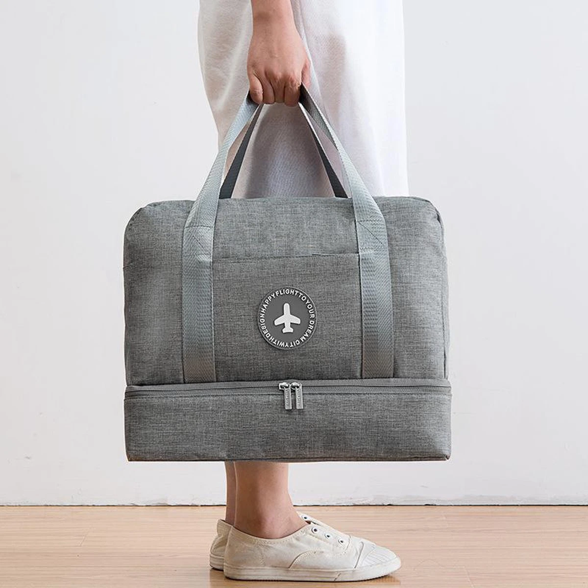 Merkloos Handbagage Reistas – Waterdicht Vak – Vak Voor Schoenen – Vak Voor Overige Spullen – Grijs 4 Merkloos Handbagage Reistas – Waterdicht Vak – Vak Voor Schoenen – Vak Voor Overige Spullen – Grijs - Afbeelding 2