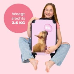 NoBoringSuitcases.com® Kinderkoffer - Hond - Dieren - Kauwgom - Roze - Kinderen - Trolley Kinderen - Past Binnen 55x40x20 Cm En 55x35x25 Cm - Reiskoffer Met Wielen - Koffertje -Bagage Kortingen Winkel 1200x1200 817