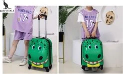 San Vitale® - Lichtgewicht Reis Koffer - Trolley - Handbagage - Dino - Krokodil - Groen -Bagage Kortingen Winkel 1200x725
