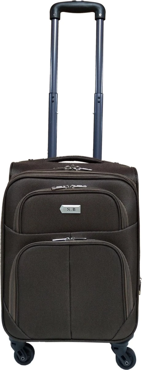 Stoffen Handbagage Koffer 51cm 4 Wielen Trolley - Bruin 3 Stoffen Handbagage Koffer 51cm 4 Wielen Trolley - Bruin