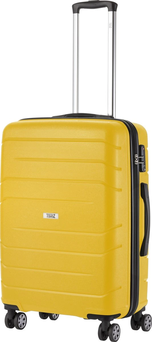 TravelZ Big Bars Reiskoffer 68 Cm Met Dubbele Wielen - Trolley Koffer Met TSA-slot - Geel 3 TravelZ Big Bars Reiskoffer 68 Cm Met Dubbele Wielen - Trolley Koffer Met TSA-slot - Geel