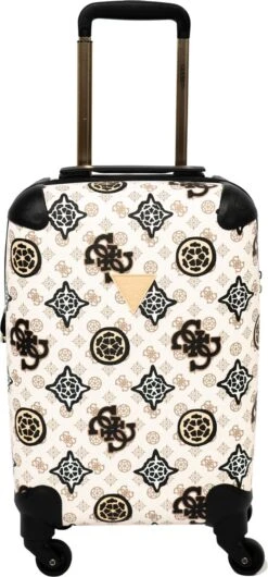Guess House Party 18 In 4 Wheeler Dames Reiskoffer - Cream Multi Logo -Bagage Kortingen Winkel 559x1200 2