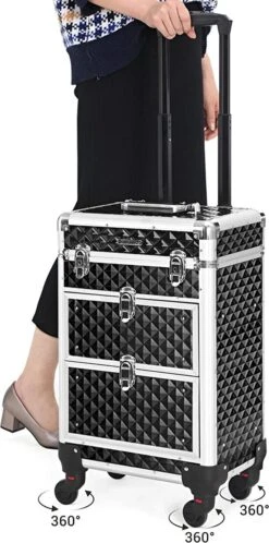 Cosmetic Case Trolley - Professionele Make-up Case - Kapperskoffer Met 4 Uitneembare Wielen -Bagage Kortingen Winkel 595x1200 3