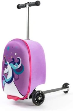 Kinderstep | Reiskoffer Met Wielen - FDBW - Koffer Kinderen | Paarse Eenhoorn | Step Met 3 Wielen - Bouncy Box 50 Kilo 40x20x25 Cm + Nekkussen Vliegtuig -Bagage Kortingen Winkel 792x1200 2