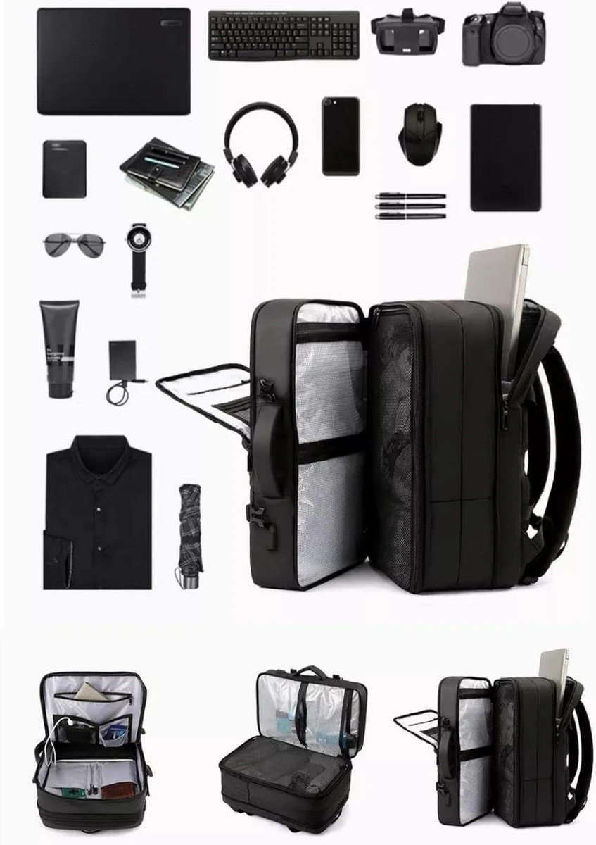 HEANVER Travel Elite - Reistas Handbagage - Weekendtas - 17inch Laptop Rugzak - Backpack Waterafstotend - 30L / 60 Liter Tas - Zwart / Antraciet 8 HEANVER Travel Elite - Reistas Handbagage - Weekendtas - 17inch Laptop Rugzak - Backpack Waterafstotend - 30L / 60 Liter Tas - Zwart / Antraciet - Afbeelding 6