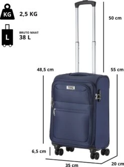 TravelZ Softspinner TSA Handbagagekoffer 55cm - Zachte Reiskoffer Dubbele Wielen – Blauw -Bagage Kortingen Winkel 893x1200 3