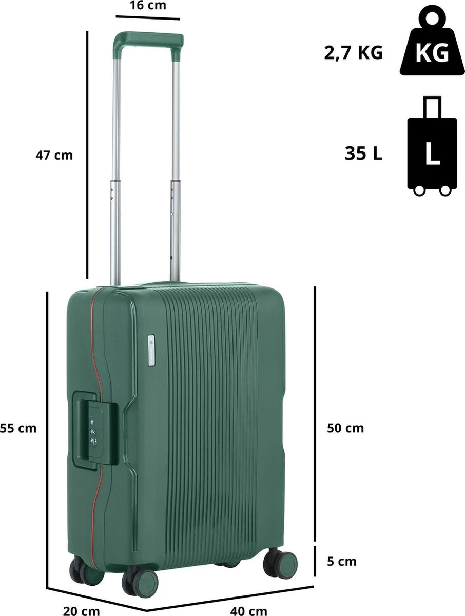 CarryOn Protector Luxe Handbagage Koffer - Trolley 55cm Met TSA-slot En Clipsluiting - Groen 4 CarryOn Protector Luxe Handbagage Koffer - Trolley 55cm Met TSA-slot En Clipsluiting - Groen - Afbeelding 2