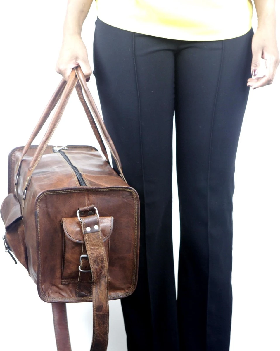 Duffeltas Weekendtas 50 X 24 X 24 Cm - Echte Leder - Cognac Bruin Leder – Reistas - Sporttas 13 Duffeltas Weekendtas 50 X 24 X 24 Cm - Echte Leder - Cognac Bruin Leder – Reistas - Sporttas - Afbeelding 11