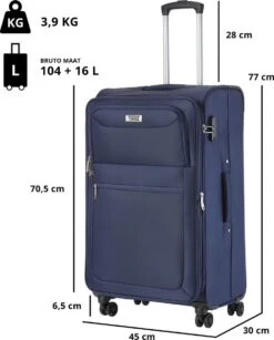 Travelz Softspinner TSA Reiskoffer 77cm - Zachte Reiskoffer Met Expander 104 + 16 Ltr - Blauw -Bagage Kortingen Winkel 965x1200 1